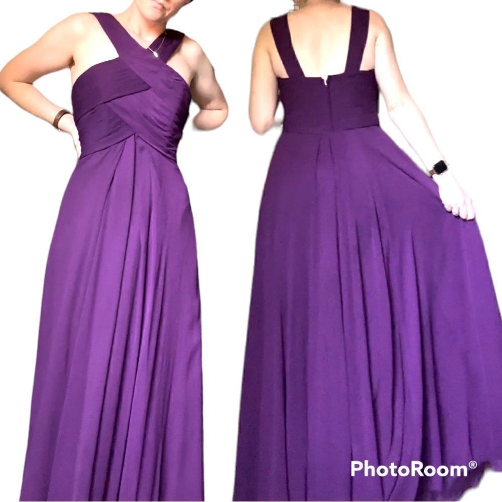 Mori lee Madeline Gardner Criss Cross Bodice High Neck Purple Prom Gown  10‎